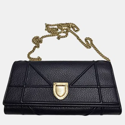 Pre-owned Dior Ama Blue Leather Wallet On Chain