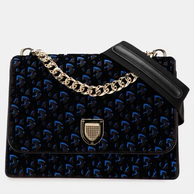 Pre-owned Dior Ama Blue Velvet Shoulder Bag