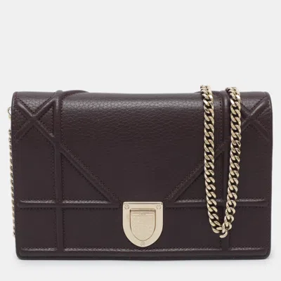 Pre-owned Dior Ama Burgundy Cannage Leather Wallet On Chain
