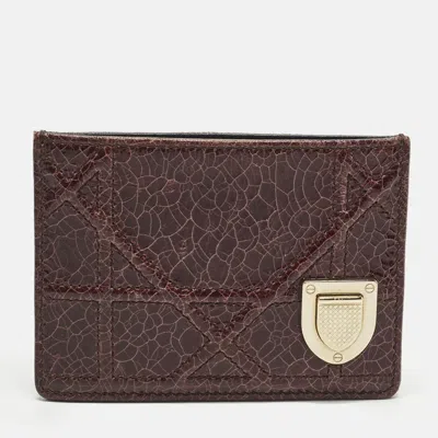 Pre-owned Dior Ama Burgundy Crackled Patent Leather Card Holder