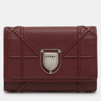 Pre-owned Dior Ama Elancee Red Leather Trifold Wallet