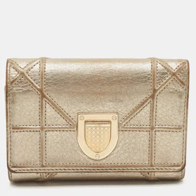 Pre-owned Dior Ama Gold Leather Trifold Wallet