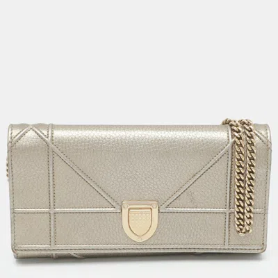 Pre-owned Dior Ama Gold Leather Wallet On Chain
