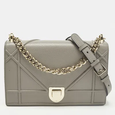 Pre-owned Dior Ama Medium Grey Leather Flap Bag In Gray