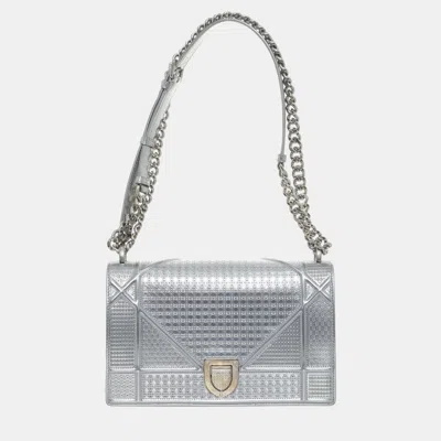 Pre-owned Dior Ama Micro-cannage Medium Flap Bag In Silver