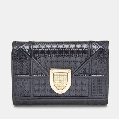 Pre-owned Dior Ama Trifold Compact Wallet In Blue