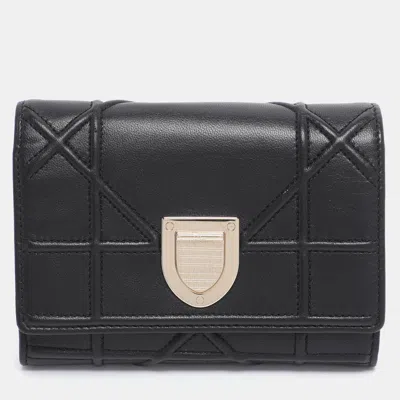 Pre-owned Dior Ama Trifold Wallet In Black