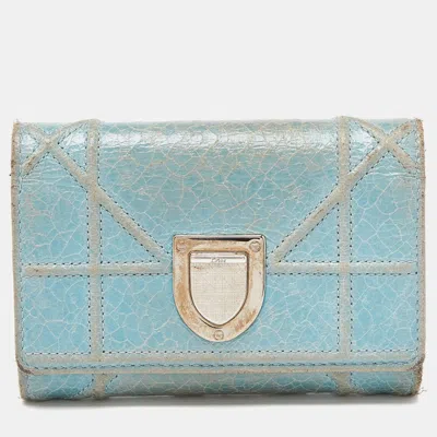 Pre-owned Dior Ama Trifold Wallet In Blue