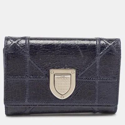 Pre-owned Dior Ama Trifold Wallet In Navy Blue