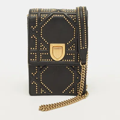 Pre-owned Dior Ama Vertical Black Leather Chain Pouch