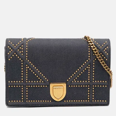 Pre-owned Dior Ama Wallet On Chain In Blue