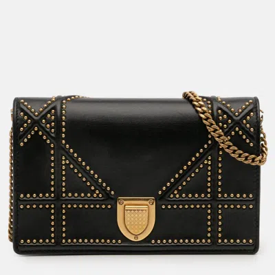 Pre-owned Dior Ama Wallet On Chain In Black
