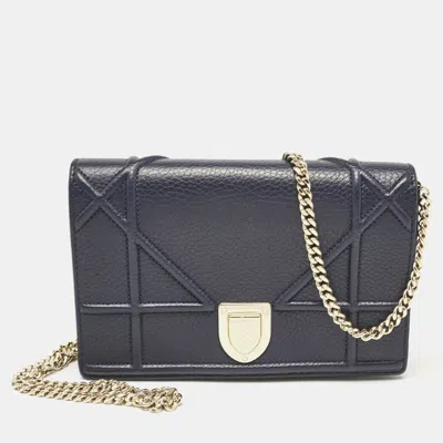 Pre-owned Dior Ama Wallet On Chain In Blue
