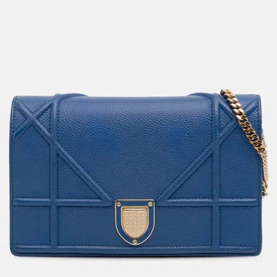 Pre-owned Dior Ama Wallet On Chain In Blue