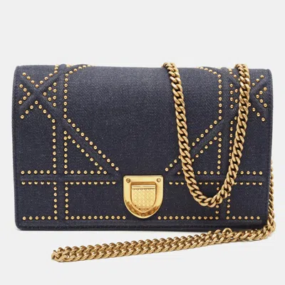 Pre-owned Dior Ama Wallet On Chain In Blue