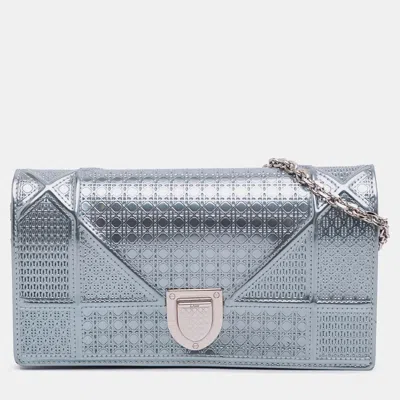 Pre-owned Dior Ama Wallet On Chain In Blue