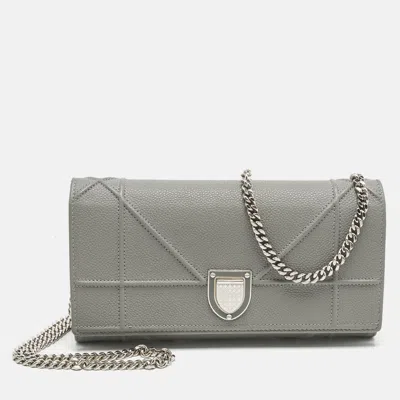 Pre-owned Dior Ama Wallet On Chain In Gray