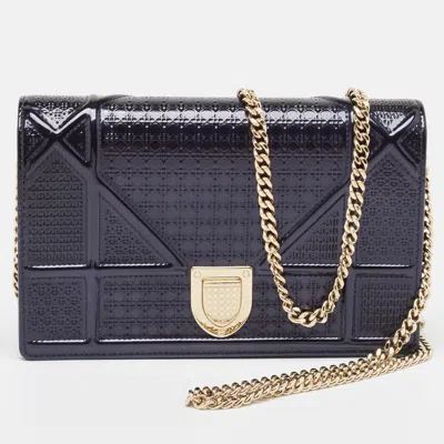 Pre-owned Dior Ama Wallet On Chain In Navy Blue