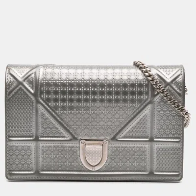 Pre-owned Dior Ama Wallet On Chain In Silver