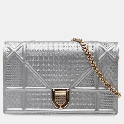Pre-owned Dior Ama Wallet On Chain In Silver