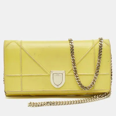 Pre-owned Dior Ama Wallet On Chain In Yellow