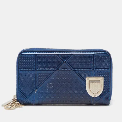 Pre-owned Dior Ama Zip Around Wallet In Blue