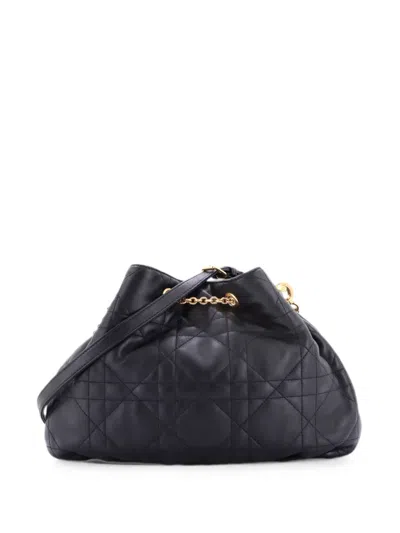 Pre-owned Dior Ammi Supple Bag Macrocannage Quilt Lambskin Large Bucket Bag In Black