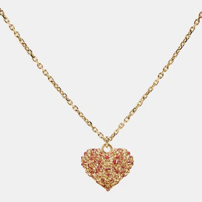 Pre-owned Dior Amour Caur Des Curiosités Enamel Gold Tone Necklace