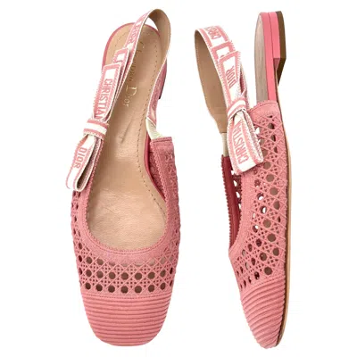 Pre-owned Dior & Moi Cannage Mesh Pink Bow Logo Slingback Flats Sandals 40.5