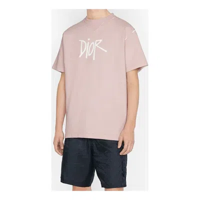 Dior And Shawn Stussy Collaborative Letter Logo Print Oversized Short Sleeve For Men Pink