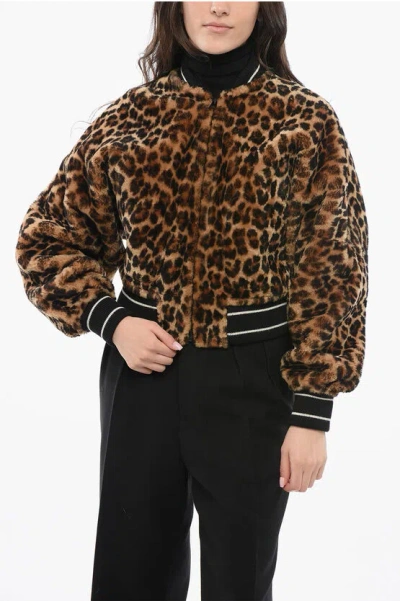 Dior Animal Patterned Shearling Bomber Jacket In Black