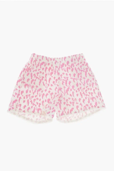 Dior Animal Patterned Stretch Cotton Shorts With Elastic Waistban In Pink