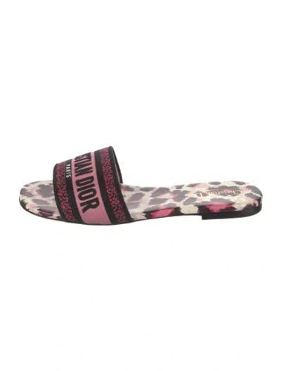 Pre-owned Dior Animal Print Embroidered Accent Slides In Pink