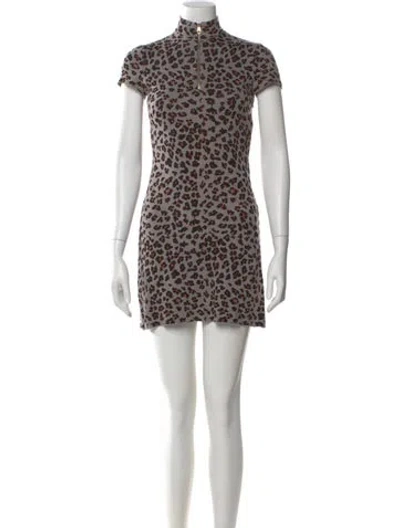 Pre-owned Dior Animal Print Mini Dress In Gray