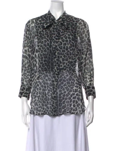 Pre-owned Dior Animal Print Three-quarter Sleeve Blouse In Grey