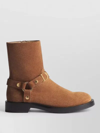 Dior Ankle Boot Block Heel Buckle Strap In Brown