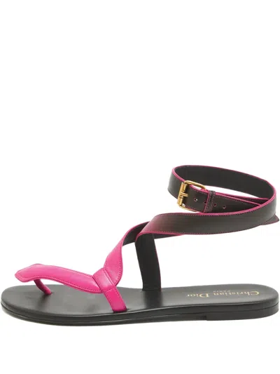 Pre-owned Dior Ankle Strap Leather Sandals In Pink