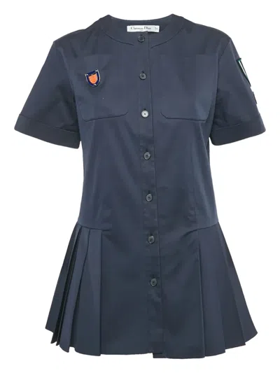 Pre-owned Dior Appliqué Pleated Dress In Blue