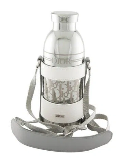 Pre-owned Dior Aqua Bottle With Shoulder Strap In Silver