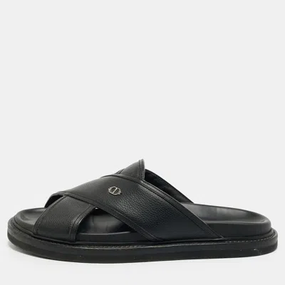Pre-owned Dior Aqua Size 43.5 Black Leather Criss Cross Flat Sandals