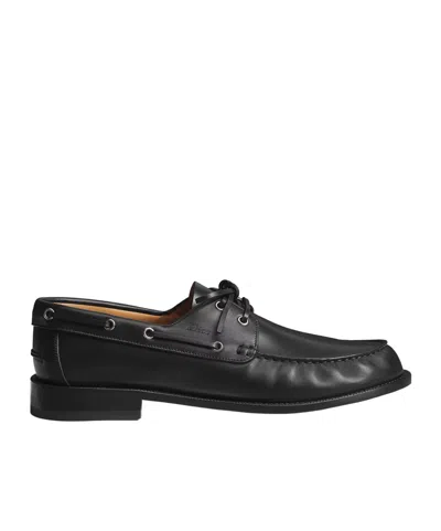 Dior Boat Shoes Contrast Stitching Metal Eyelets Design In Black