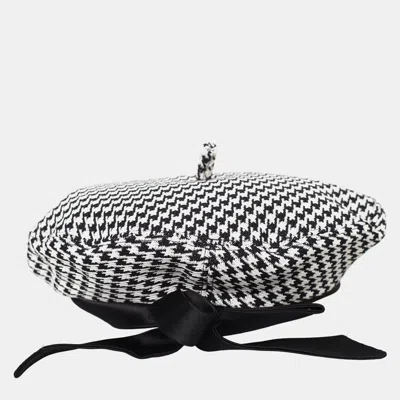 Pre-owned Dior Arty Beret Houndstooth Cap In Black