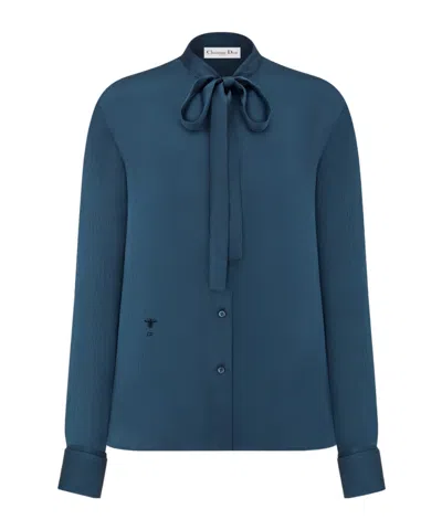 Dior Ascot Strap Button Shirt In Blue