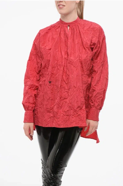 Dior Asymmetric Oversized Blouse With Wrinkled Effect In Red