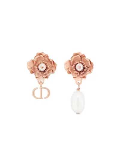 Dior Asymmetrical Floral Earrings In Yellow