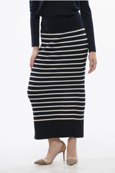 Dior Awning Striped Knitted Pencil Skirt In Black
