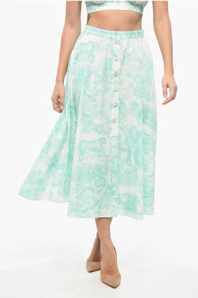 Dior Azulejo Patterned Silk Blend Skirt With Front Buttoning Grösse 42 In Blue