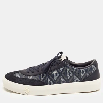 Pre-owned Dior B101 Size 45 Navy Blue Leather And Suede Lace Up Sneakers