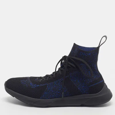 Pre-owned Dior B21 Size 40 Black/blue Knit Fabric High Top Sneakers