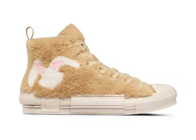 Pre-owned Dior B23 High Top Erl Shearling With Rabbit Motif Sneakers In Beige/white